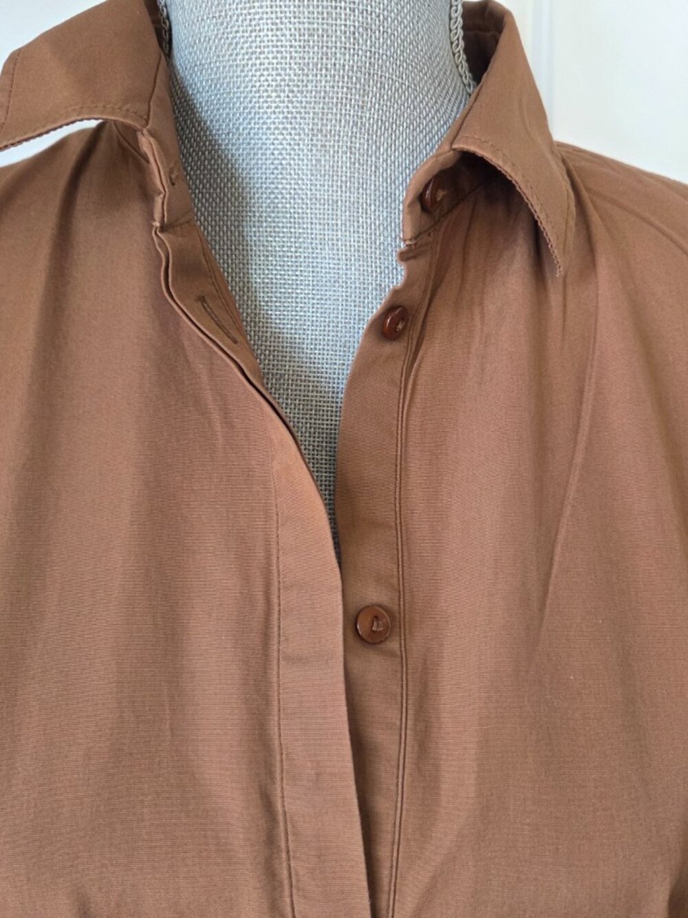 Max Mara brown cotton shirt dress lace up sleeves size 8 - Picture 2 of 10